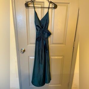 Evening or special event dress, silk, wrap, XS, emerald green